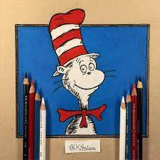 Cat In The Hat Pencil Color Drawing With Two Hands Catinthehat Catinthehatdrawing Twohandart Cartoon Drawings Of Animals Colorful Drawings Doodle Drawings