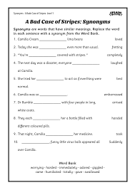Synonyms A Bad Case Of Stripes Worksheet 2 Levels Bad Case Of Stripes Text Set Character Education Activities
