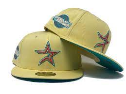 Houston Astro 2005 World Series Soft Yellow Teal Brim New Era Fitted Hat In 2021 Fitted Hats New Era Fitted Yellow And Teal