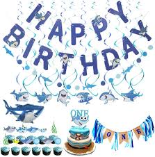 Blue Baby Shark Party Supplies 1st Birthday Decorations Kit For Cake Smash Backdrop Includes Shark Cake Topper Happy Birthday Banner Highchair Banner For Baby Boy S Kid S First Birthday Walmart Com