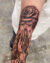 Grey ink praying hands tattoo on. Art Amazing Praying Hands Tattoo Rose By Awesome