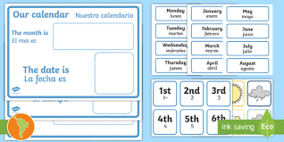 Daily Calendar Weather Chart English Spanish Weather
