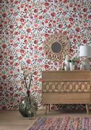 Tapete Poppy Col 10 Ft26015 1 Blumen Tapeten In Den Farben Rot Grun Braun Ocker Grundton Weiss Schlafzimmer Tapete Dekor Wandfarbe