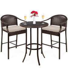 This set is constructed of premium cast aluminum that is powder coated for rust resistance. Best Choice Products 3 Piece Outdoor Wicker Bistro Bar Height Set For Patio Garden W Barstools Steel Frame Beige Walmart Com Walmart Com