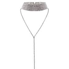 Fancy Love Women S Multi Layers Long Tassel Full Diamond Crystal Rhinestone Chocker Necklace Silver Ck17yyod60q Rhinestone Choker Rhinestone Choker Necklace Crystal Choker Necklace