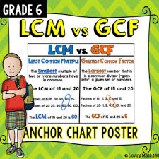 least common multiple lcm vs greatest common factor gcf anchor chart