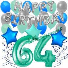 Werden dem beschenkten gewiss ein lächeln ins gesicht zaubern. 34 Teiliges Geburtstagsdeko Set Mit Luftballons Happy Birthday Aquamarin Zum 64 Geburtstag