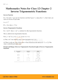 Inverse Trigonometric Functions Class 12 Formulas And Notes
