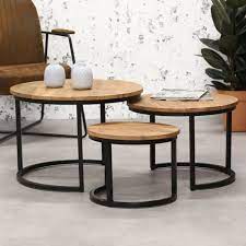 nolan est un lot de 3 tables basses rondes la combinaison du metal noir et le bois de mangui 3 piece coffee table set coffee table wood living room table sets
