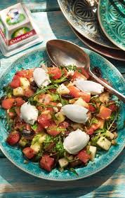 Wassermelonensalat Mit Chavroux Rezept Wassermelonensalat Salat Mit Melone Vegetarische Gerichte