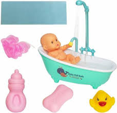 Wishkey Baby Doll Bath Time Set Real Bathtub With Detachable Shower Spray And Accessories For Kids Pretend Play Baby Doll Bath Time Set Real Bathtub With Detachable Shower Spray