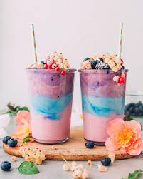 Unicorn Smoothies Layers Of Pink Blue And Purple Banana Pineapple Grape And Coconut Yoghurt Smoothie Detox Recipes Food Smoothies