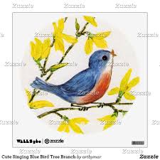 Bird On Tree Branch Cute Singing Blue Bird Tree Branch Wall Decal Zazzle Com Bird Tree Blue Bird Tree Branch Wall