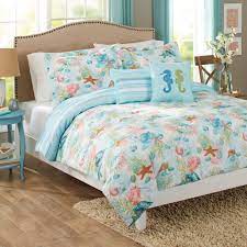 Fadfay duvet cover set beach themed bedding sets 100% cotton super soft coastal bedding white teal seashells and starfish nautical bedding with hidden zipper closure 3 pieces king/cal king size Better Homes Gardens Full Or Queen Beach Day Comforter Set 5 Piece Walmart Com Walmart Com