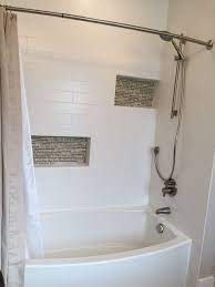 Shower With White Tile And Kohler Expanse Tub Love It Guest Bathroom Remodel Fun Bathroom Decor Stunning Bathrooms