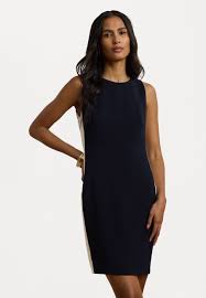 Lauren Ralph Lauren TWO TONE CREPE SHEATH DRESS - Freizeitkleid - lauren  navy/mascarpone cream/dunkelblau - Zalando