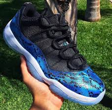 Air Jordan 11 Low Blue Snakeskin Custom Popular Sneakers Sneakers Air Jordan Shoes