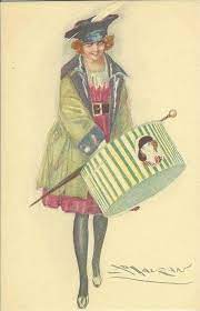 Mauzan Girl With Hatbox Artist Postcard Vintage Hat Boxes