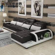 Cheers Barcelona Black And Big White Stitching L Shaped Modern Design Sectional Soft Cow Leather Sofa S Leather Sofa Set Leather Living Room Furniture Sofa Set