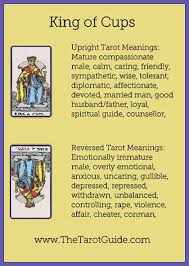 King Of Cups Tarot Flashcard Showing The Best Keyword Meanings For The Upright Reversed Card Free Online Minor Arcana Flashcard Cups Tarot Tarot Guide Tarot