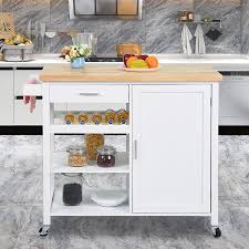 A kitchen island also provides extra seating options. Buy Charavector Kitchen Island On Wheels White Rolling Kitchen Serving Carts With Storage Wooden Mobile Island With Drawer Hidden Cabinet Handle Rack Wine Bottle Rack For Home Style Online In Hong Kong B08w2c897b