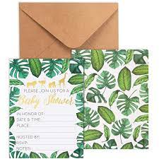 Celebrate the new arrival with custom baby shower invitations that offer a personal touch. Tropical Safari Animal Theme 36 Fill In Baby Shower Invitations W Envelopes 5 X 7 Inches Green Palm Leaves With Gold Foil Designs Baby Shower Invites Party Supplies For Baby Showers Or Parties