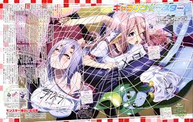 meroune lorelei, rachnera arachnera, suu (monster musume), monster musume  no iru nichijou, slime, absurdres, highres, official art, 10s, 3girls,  arthropod girl, blush, breasts, large breasts, mermaid, monster girl,  multiple girls, red eyes,