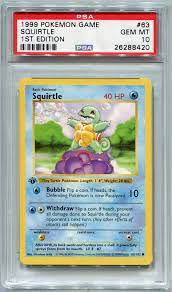 Pokemon Card 1st Edition Shadowless Squirtle Base Set 63 102 Psa 10 Gem Mint Pokemon Psa10 Pokemon Cards Pokemon Squirtle