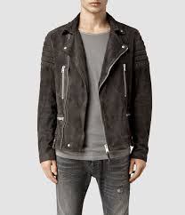 Allsaints Uk Mens Circuit Suede Biker Jacket Slate Grey Suede Biker Jacket Leather Jacket Men Jackets Men Fashion