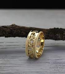 Mens Vintage Style Gold Band Mens Filigree Wedding Band 10mm Etsy Filigree Wedding Band Mens Wedding Rings Unique Antique Wedding Rings