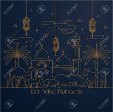 نتقدم بأحر التهاني والتبريكات بمناسبة حلول عيد الأضحى المبارك. Monoline Illustration Greeting Card Islamic Celebration Eid Adha Royalty Free Cliparts Vectors And Stock Illustration Image 101048682