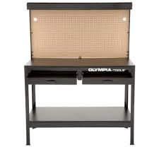 Olympia 4 Ft W X 5 Ft H X 2 Ft D Black Steel Workbench With Built In Power And Lighting 82 802 The Home Depot Steel Workbench Home Wood Table Top