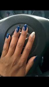 21 long almond nail designs to choose from with beautiful patterns. Navy Silver Almond Nails Navy Acrylic Nails Almond Acrylic Nails Almond Nails