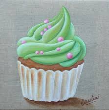 Tableau Cupcake A La Pistache Peintures Par Catherine Martini Illustration Gateau Peinture Cupcake Gateau Peinture