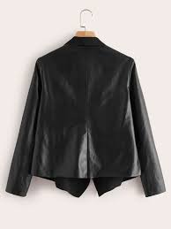 Waterfall Collar Pu Leather Jacket Shein Usa Pu Leather Jacket Faux Leather Bomber Jacket Jackets