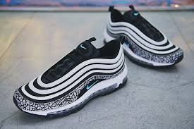 Nike Air Max 97 Black White And Blue Spring Summer 2018 Discount Unisex 2018 Atmos X Nike Air Max 97 Elephant Print Medium Grey Clear Jade Black White