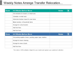 Weekly Notes Arrange Transfer Relocation Schedule Chart With