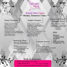 Temukan lowongan kerja klinik kecantikan dan peluang kerja sejenis yang ditemukan oleh loker.my.id. Info Loker Medan Terbaru Di Klinik Slim Medan Medanloker Com Lowongan Kerja Medan