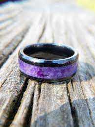 Black Ceramic With Purple Amethyst Wedding Band Black Ring Etsy Amethyst Wedding Band Amethyst Wedding Black Rings
