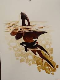 Orcas Coffee Painting Sea Animals Drawings Sketch Painting Charcoal Art