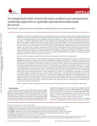 L'assistant social du programme vous renseigne sur les démarches relatives aux frais de la prise en charge. Pdf An Integrated Multi Criteria Decision Analysis And Optimization Modeling Approach To Spatially Operational Road Repair Decisions