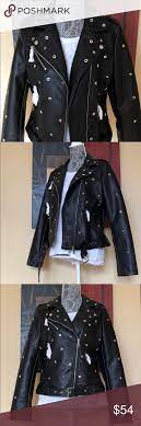 Nwt Vigoss Faux Leather Star Studded Moto Jacket Nwt Vigoss Black Faux Leather Moto Jacket Studded With Silver Stars And Fashion Clothes Design Fashion Design
