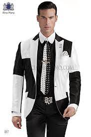 These mens wedding suits black white are made from the finest quality fabrics to make you fall in love with them. High Fashion Emotion White Black Men Wedding Suit Model 861 Mario Moyano Collection