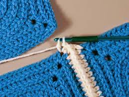 Instructions On How To Join Two Granny Stitch Squares Using The Double Crochet Join Joining Crochet Squares Crochet Square Patterns Crochet Joining