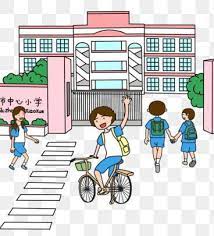 โรงเร ยนฤด จ กรยานเด นจ งม อ เด กน กเร ยน ไปโรงเร ยน ประต โรงเร ยนภาพ png และ psd สำหร บดาวน โหลดฟร การ ต น ส ตว ภาพประกอบ