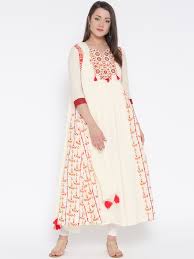 Trishaa By Pantaloons Off White Embroidered Printed Anarkali