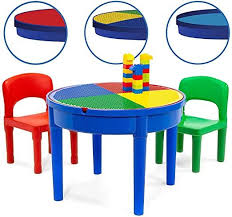 Amazon Com Kids Multi Activity Table Set 25 Pieces Large Building Blocks Compatible Bricks Toy Play Table In In 2020 Kids Activity Table Activity Table Block Table