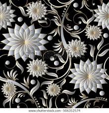 Floral oriental black isolated seamless background. Vector Images Illustrations And Cliparts Floral Damask Vector Seamless Pattern Background Wallpaper With Vintage Decorative Volumetric 3d White Flowers Leaves And Ornaments Flourish Elegant Endless Texture Modern Flowery Decor Hqvectors Com