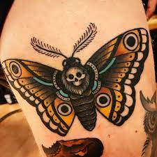 Got A Healed Pic Of This Deathhead Moth Tonight More Of These Anytime Thanks Again Tyler Deathheadmot Moth Tattoo Traditional Moth Tattoo Death Moth Tattoo