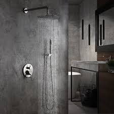10 inch square bathroom shower combo set in brushed nickel. Modern Brushed Nickel Wall Mounted Rain Shower System With 8 Round Rainfall Shower Head Handheld Shower